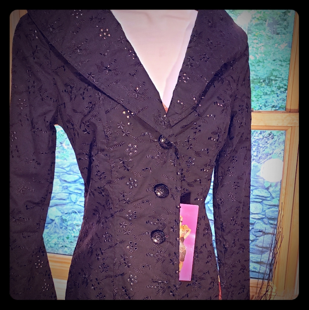 NWT Betsey Johnson Black Eyelet Jacket